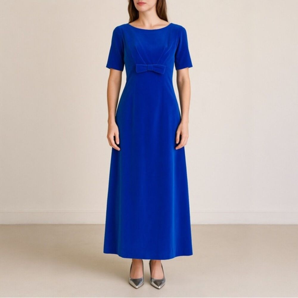 Vintage 1960s Handmade Royal Blue Velvet Dress Modern Size 0 Long Evening Gown